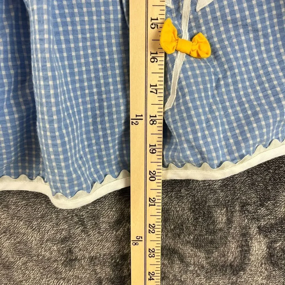Vtg Little Bitty Gingham Blue Floral Embroidered Dress Sleeveless Girl 4 Tie